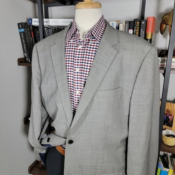 Indochino‎ Men's Sport Coat Blazer Two Button Gray Sharkskin Wool Size about 50L